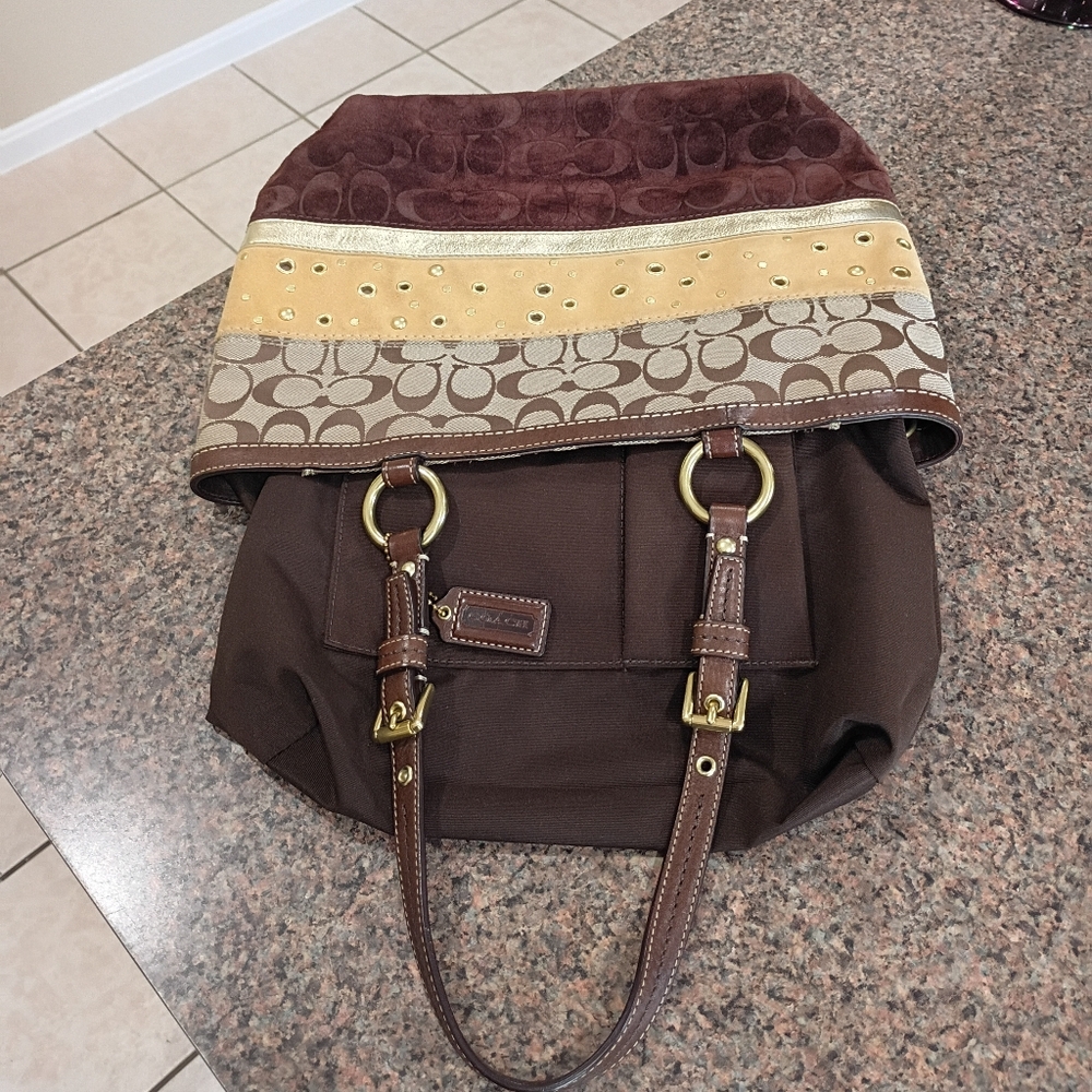 Coach Y2K Patchwork Tote Bag w/ Signature Canvas, Velvet, Suede & Leather Trim - Picture 7 of 15